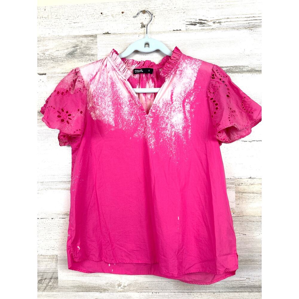 Maude Vivante Womens XS Pink White Paint Splatter Lightweight Blouse NEW